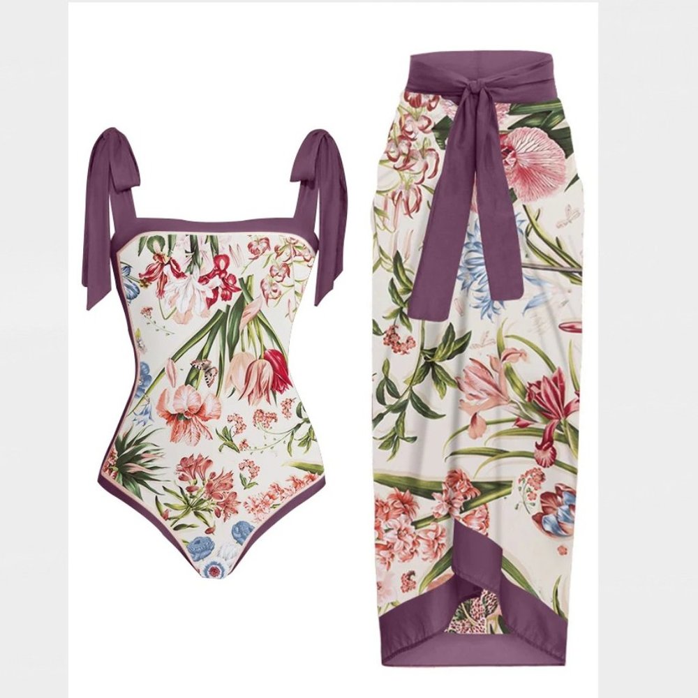 NWT  one floral piece swimsuit + skirt pareo XL